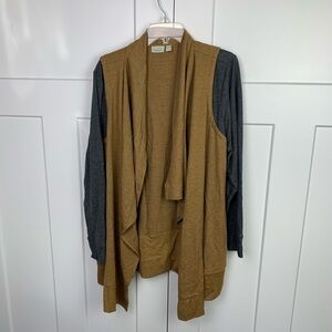 LOGO Lounge Lori Goldstein 1X French Terry Cardigan Vest Rib Detail Open Front